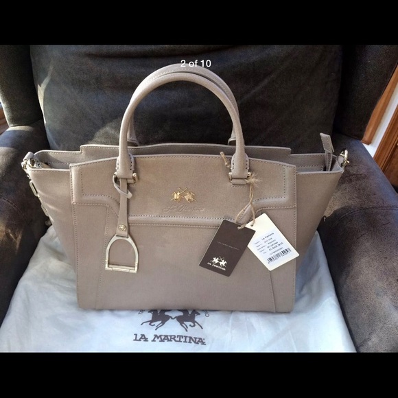 La Martina Saffiano Leather Tote Bag Tan Beige🐎 - Picture 2 of 9